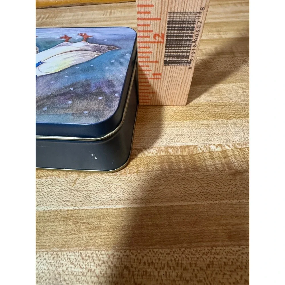 Vintage cottagecore Winter Geese Metal Tin Small Rectangular Storage Box Blue